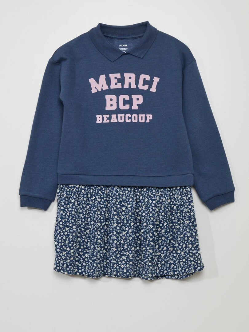 Robe sweat 2 en 1 imprimée Bleu