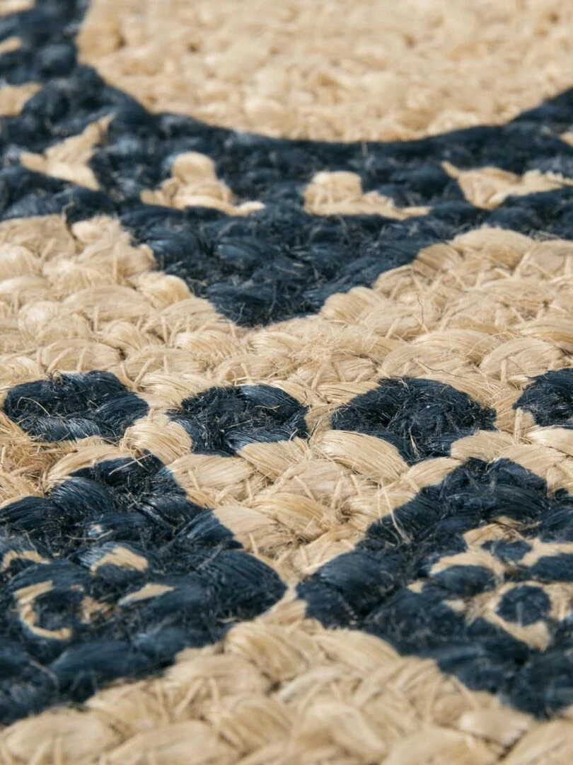 Tapis rond Ø 120cm JUTEBLURON Bleu fait main en jute Certification care and Fair idéal pour le salon Bleu