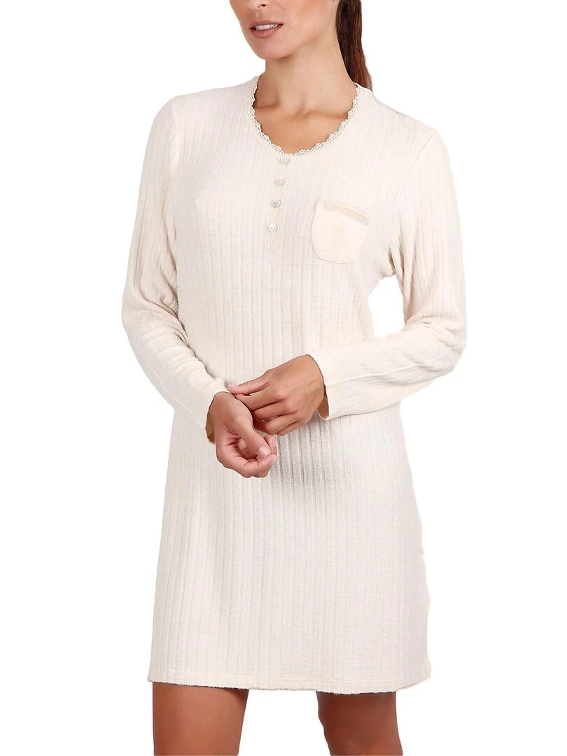 Chemise de nuit manches longues Soft Forest ivoire   Ecru