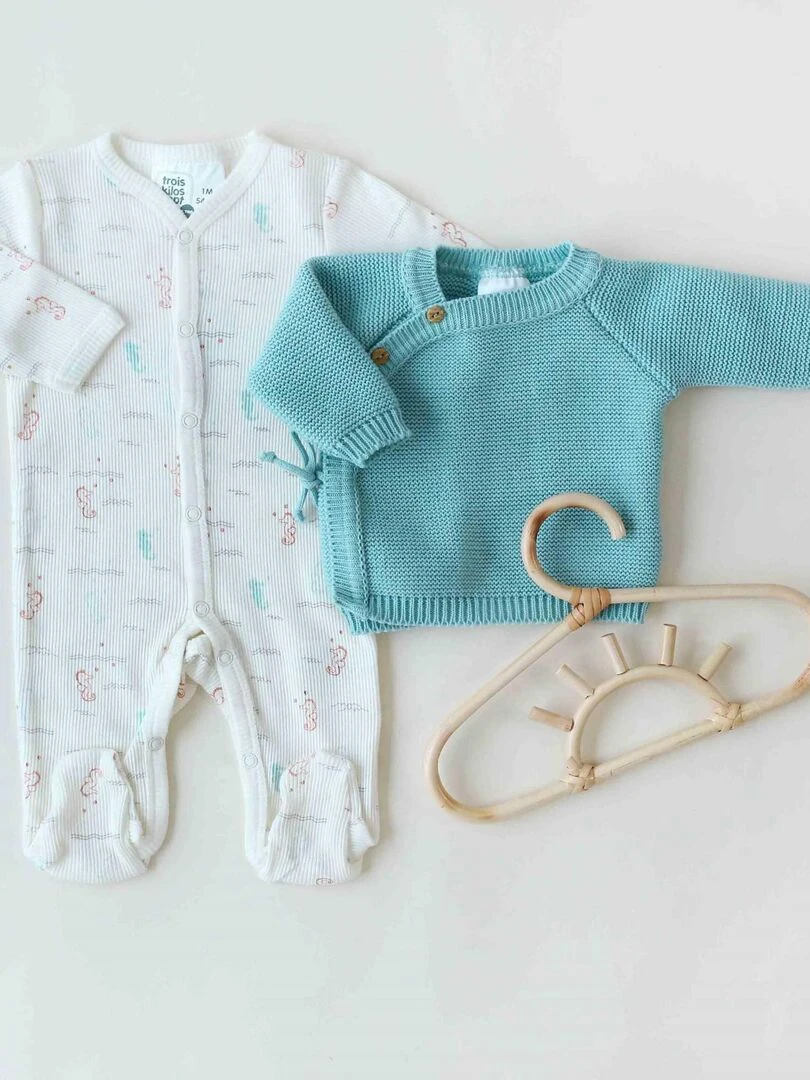 Pyjama bébé maille côtelée en coton Blanc Beige