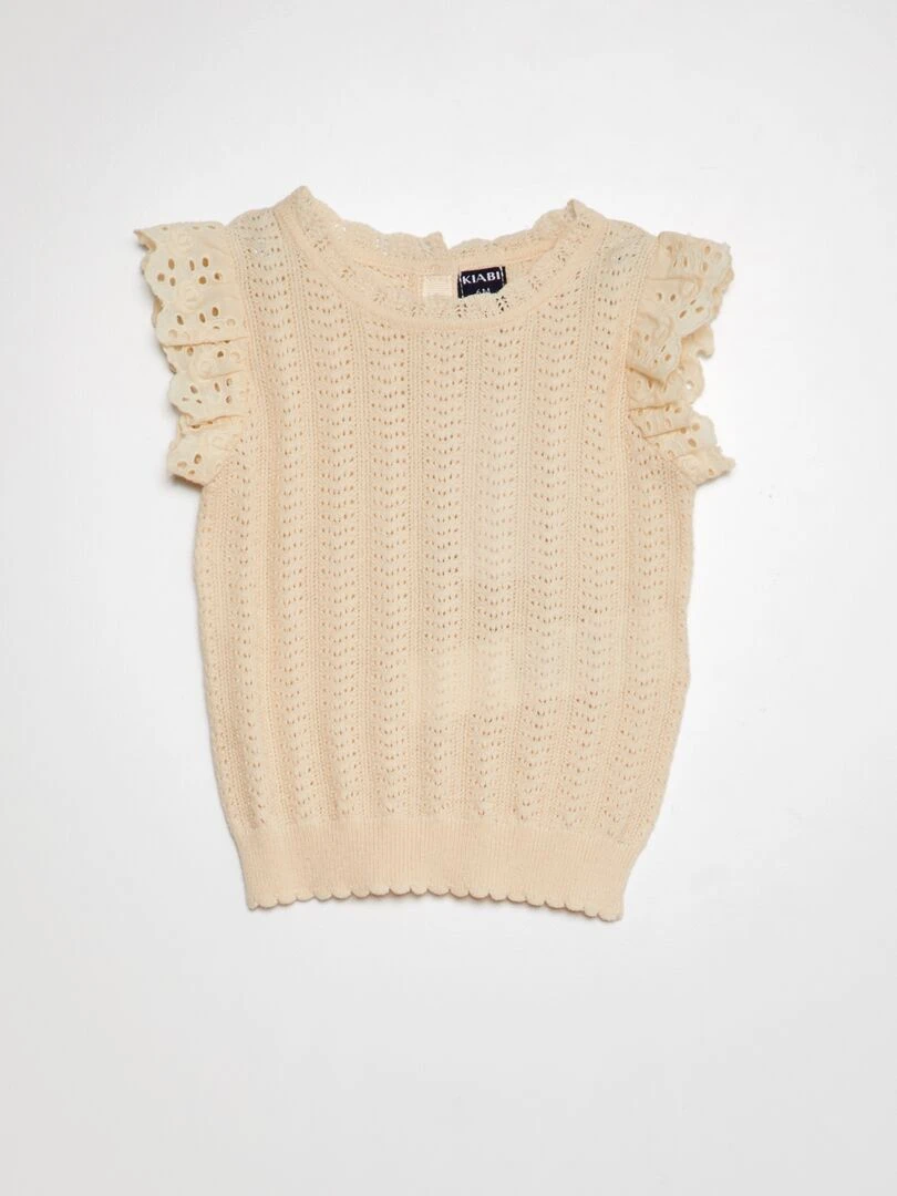 Pull ajouré à manches courtes Ecru