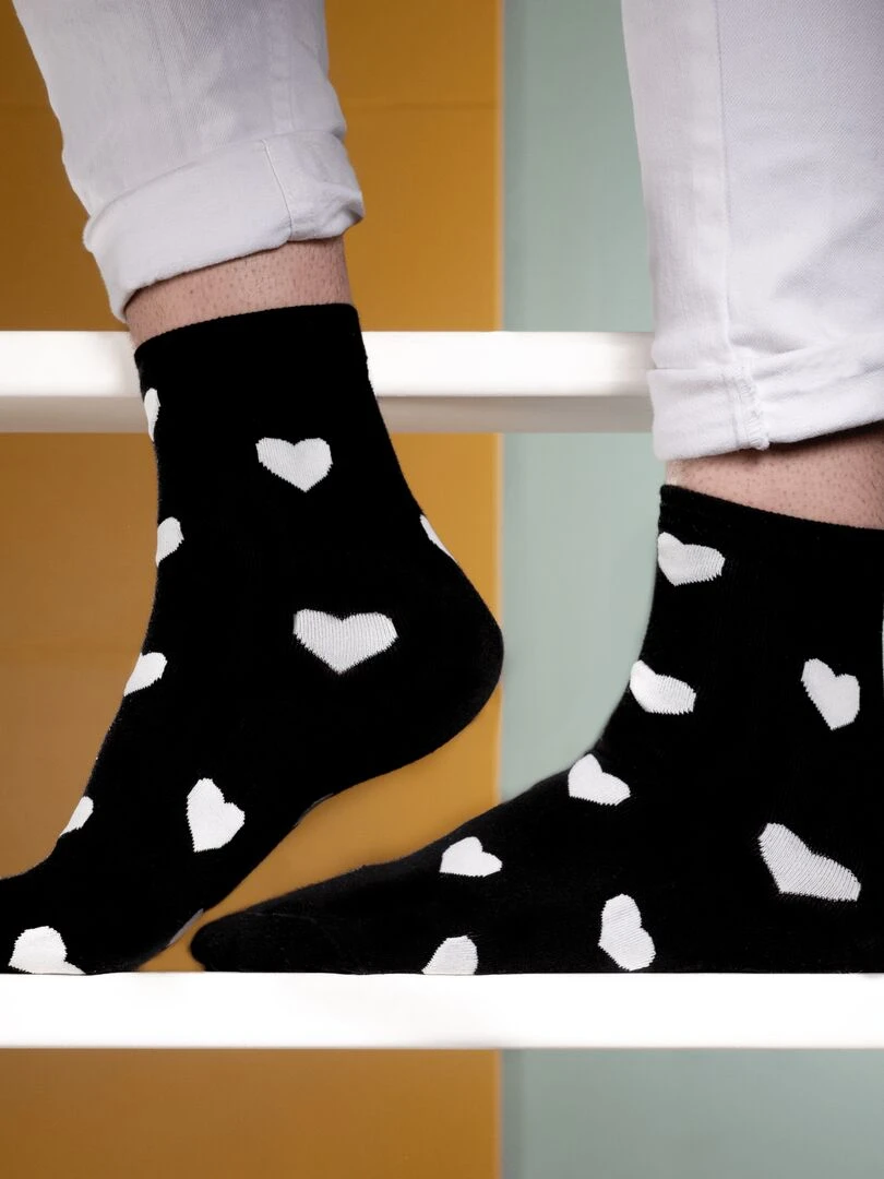 Chaussettes En Coton Multi Coeur Sockup 36 45 Noir Blanc