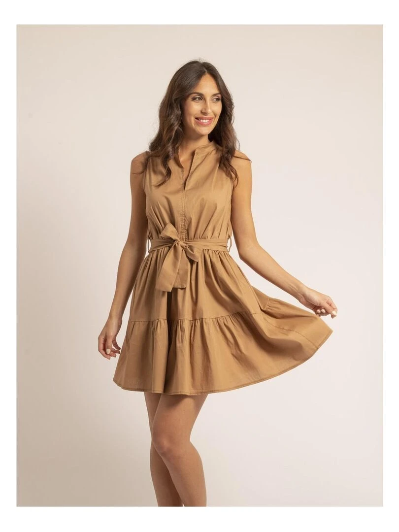 Robe courte sans manches ISOLINA Marron caramel
