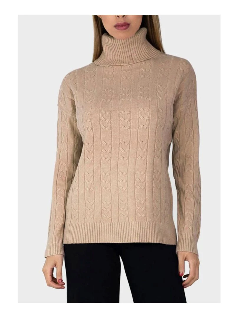 Pull col roulé Kebello Beige