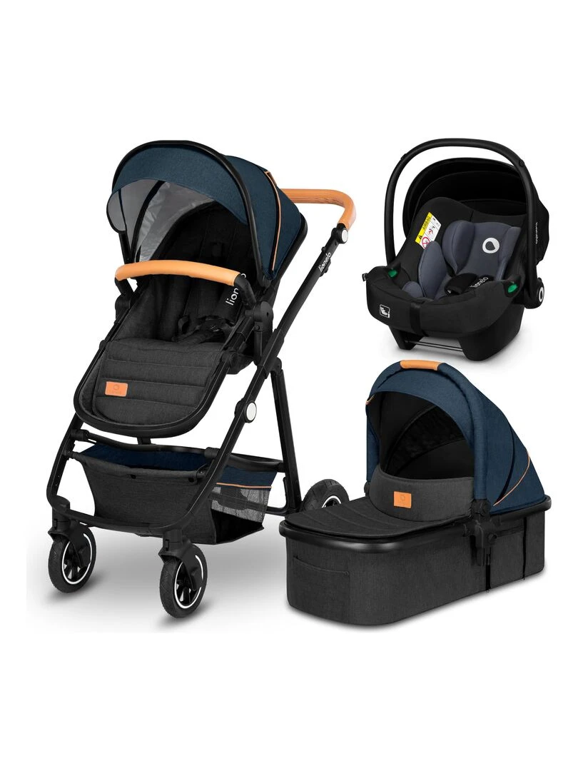 LIONELO Amber Poussette bébé 3en1 Jusqu'à 22Kg Nacelle Cosy Siège auto Accessoires iSize Bleu Noir