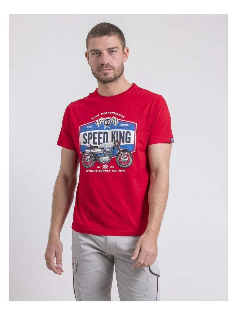 T shirt col rond pur coton NELORIC Rouge