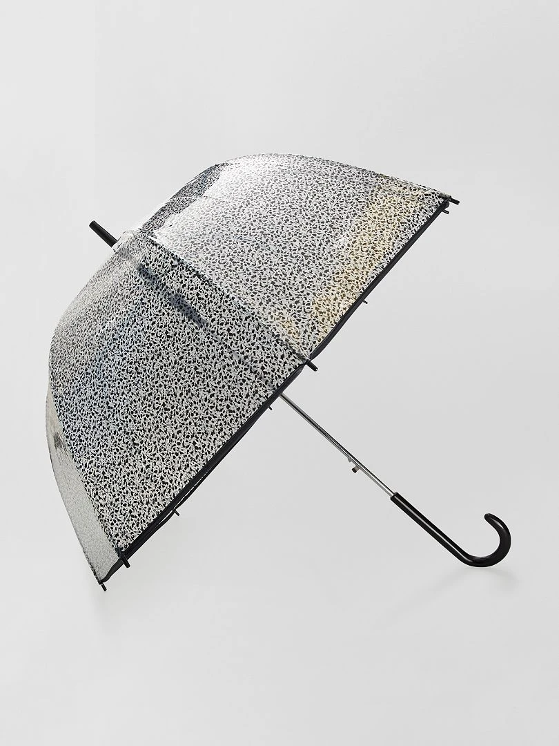 Parapluie transparent imprimé noir/fleurs
