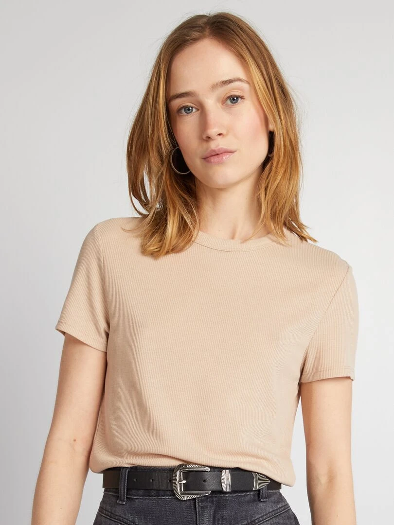Tee shirt en maille côtelé Nude