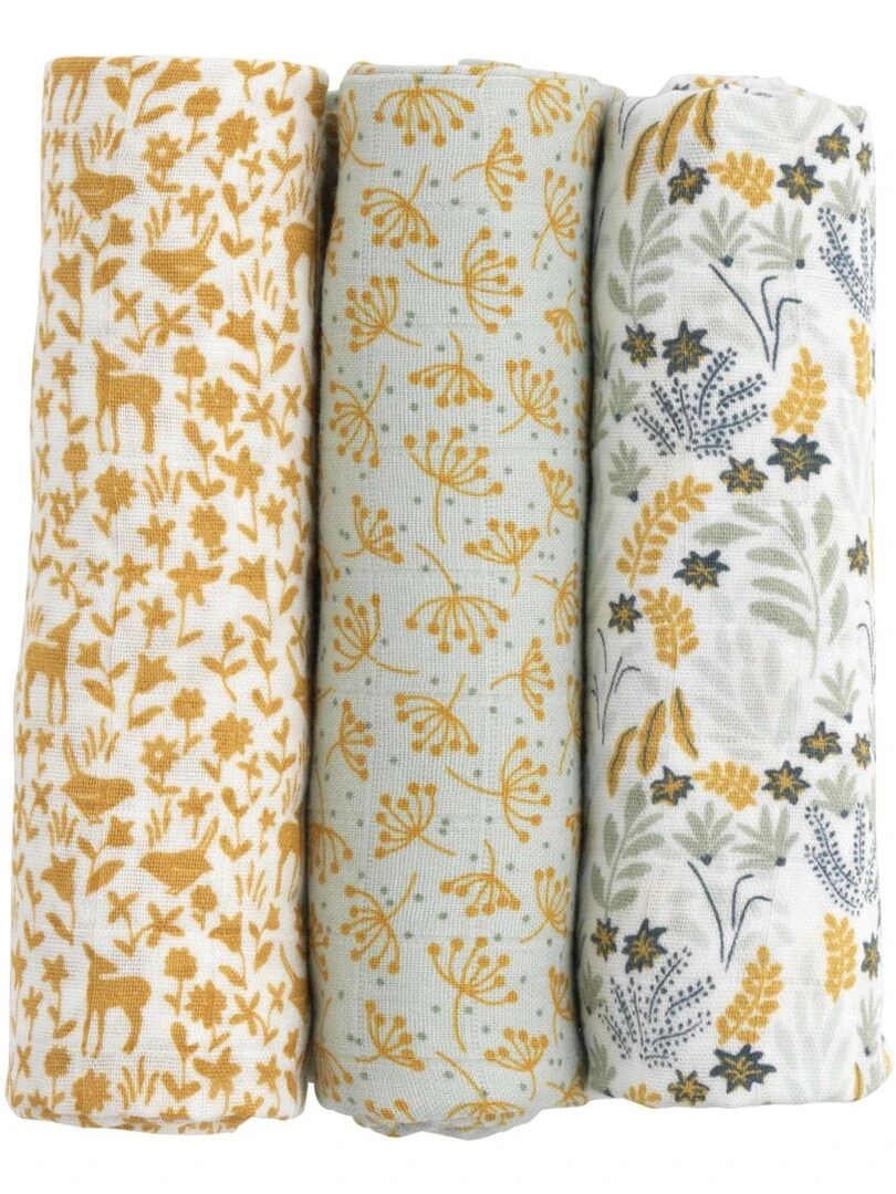 Lot de 3 langes en coton bio Promenons nous (70 x 70 cm) Multicolore
