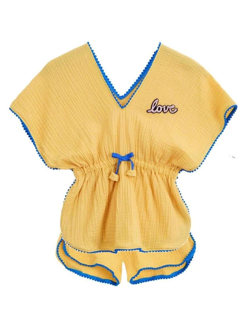 de plage   Tunique + short  /   LOVE   'LA FAUTE A VOLTAIRE'   Jaune