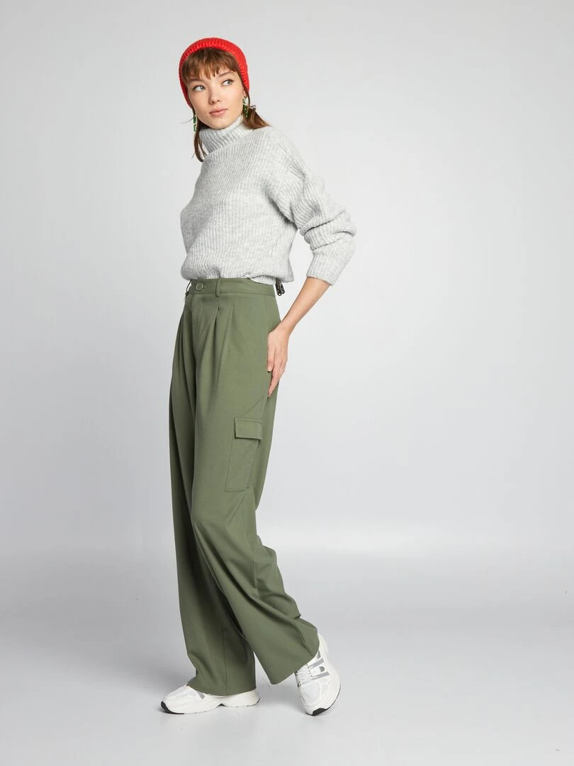 Pantalon large avec poches sur les côtés Kaki