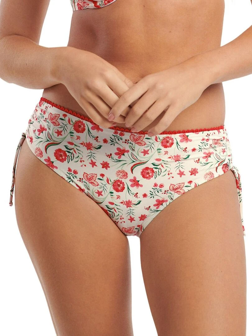 Bas maillot slip de bain taille haute côtés froncés Java Ecru