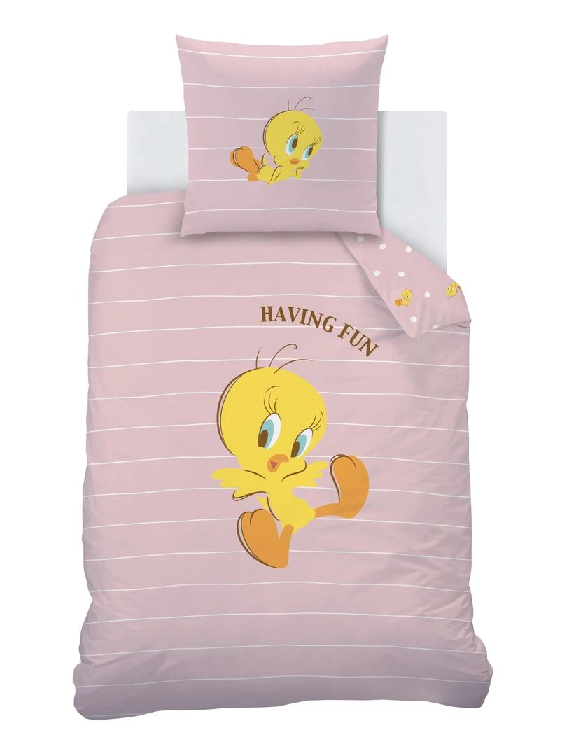 Parure de lit imprimée 100% coton  LOONEY TUNES TITI   Rose