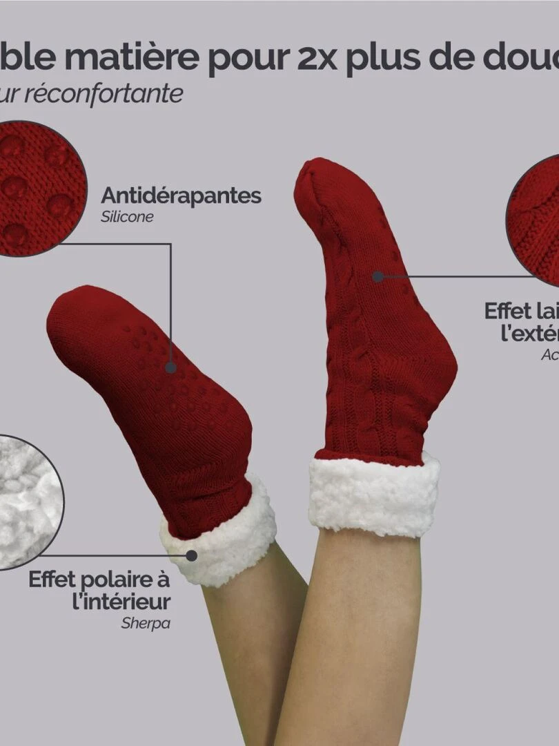 Paire de chaussettes  chaussons polaires mixtes   Taille 40 45   Vivezen   Rouge