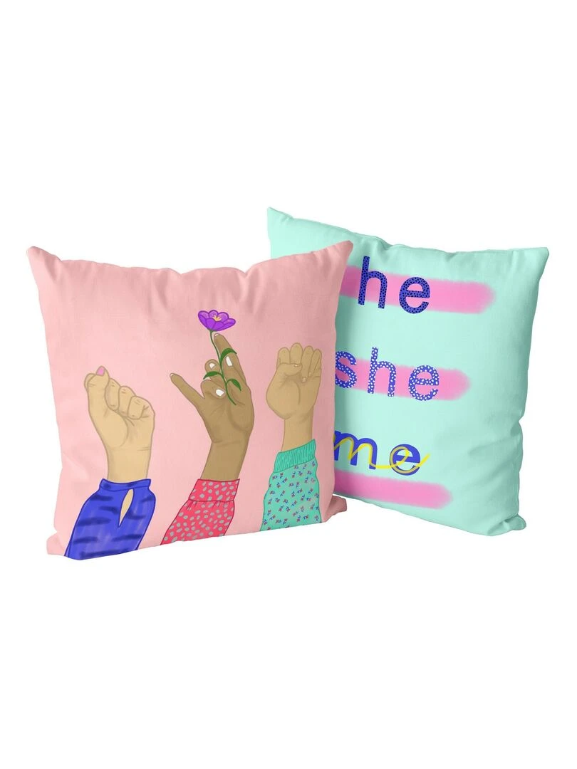 Housse de coussin décoratif Me "Happyfriday" Blanc