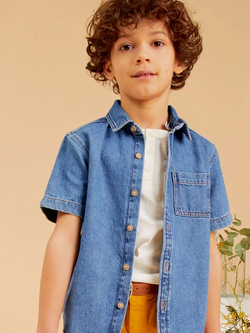 Chemise en jean à manches courtes   Bleu