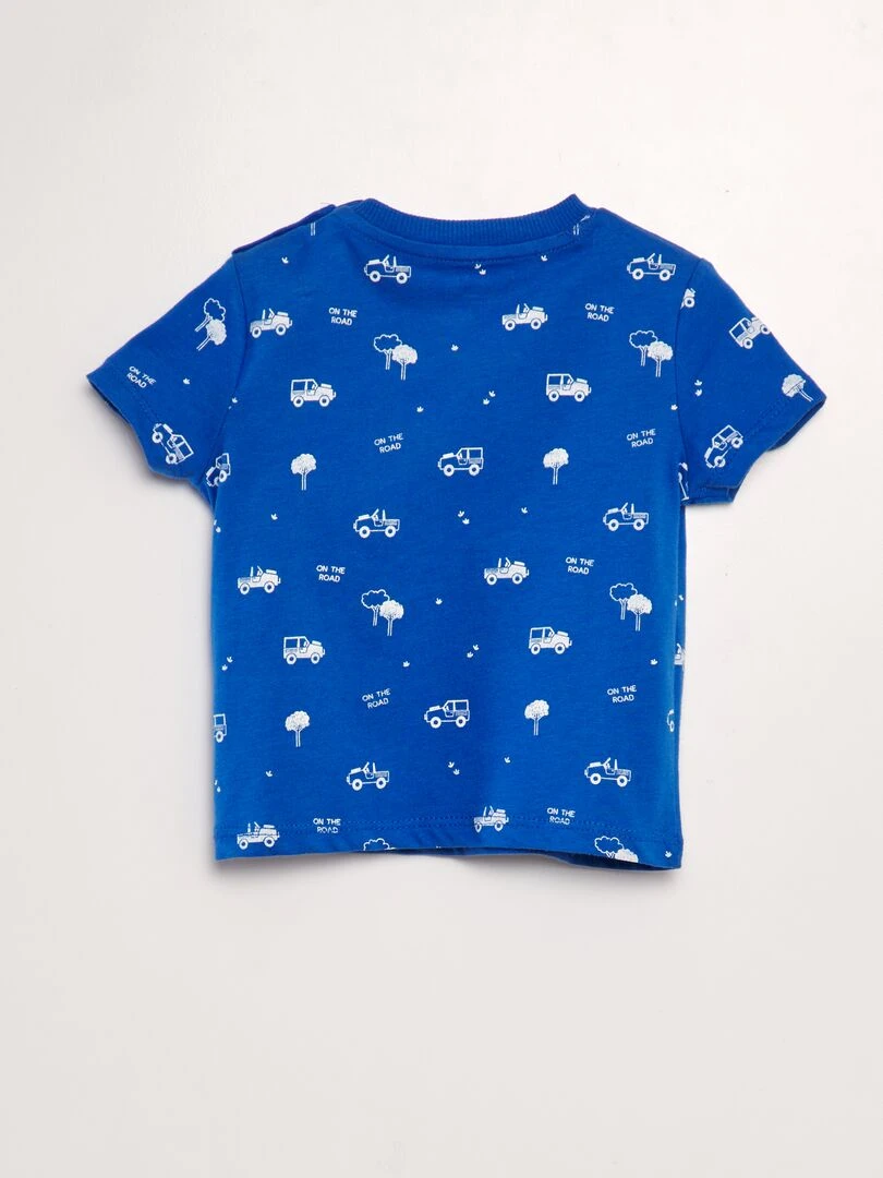 T shirt imprimé à poche Bleu car