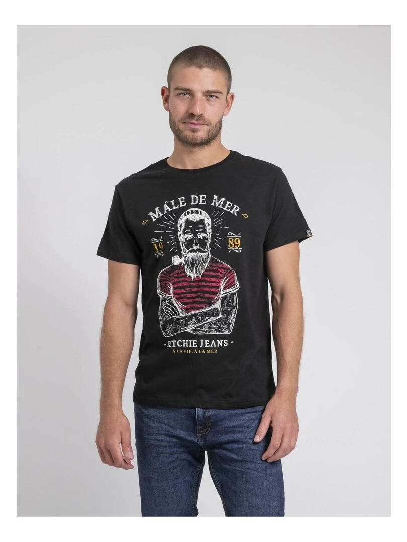 T shirt col rond pur coton JAMEKONG Noir