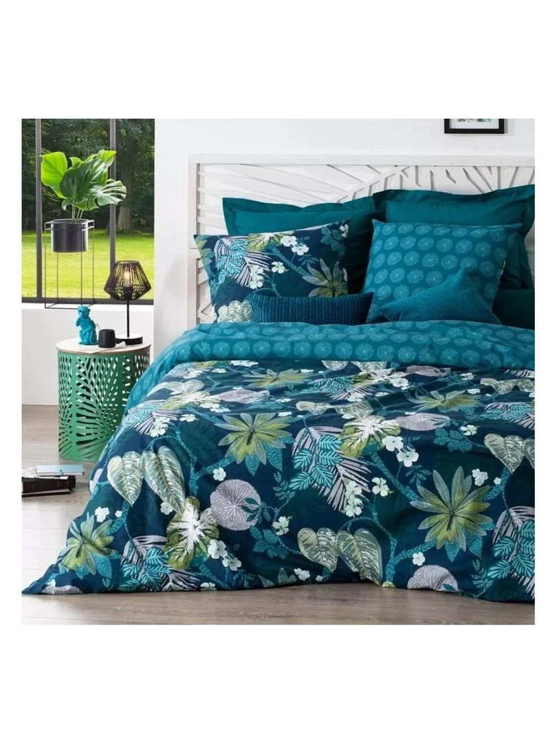 Housse de couette 240x220 Gembur + 2 taies coton percale 80 fils Bleu