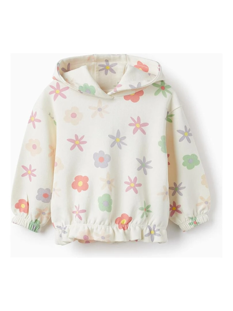 Pull à capuche pour bébé fille 'Floral' THE WAVE TRIBE Blanc