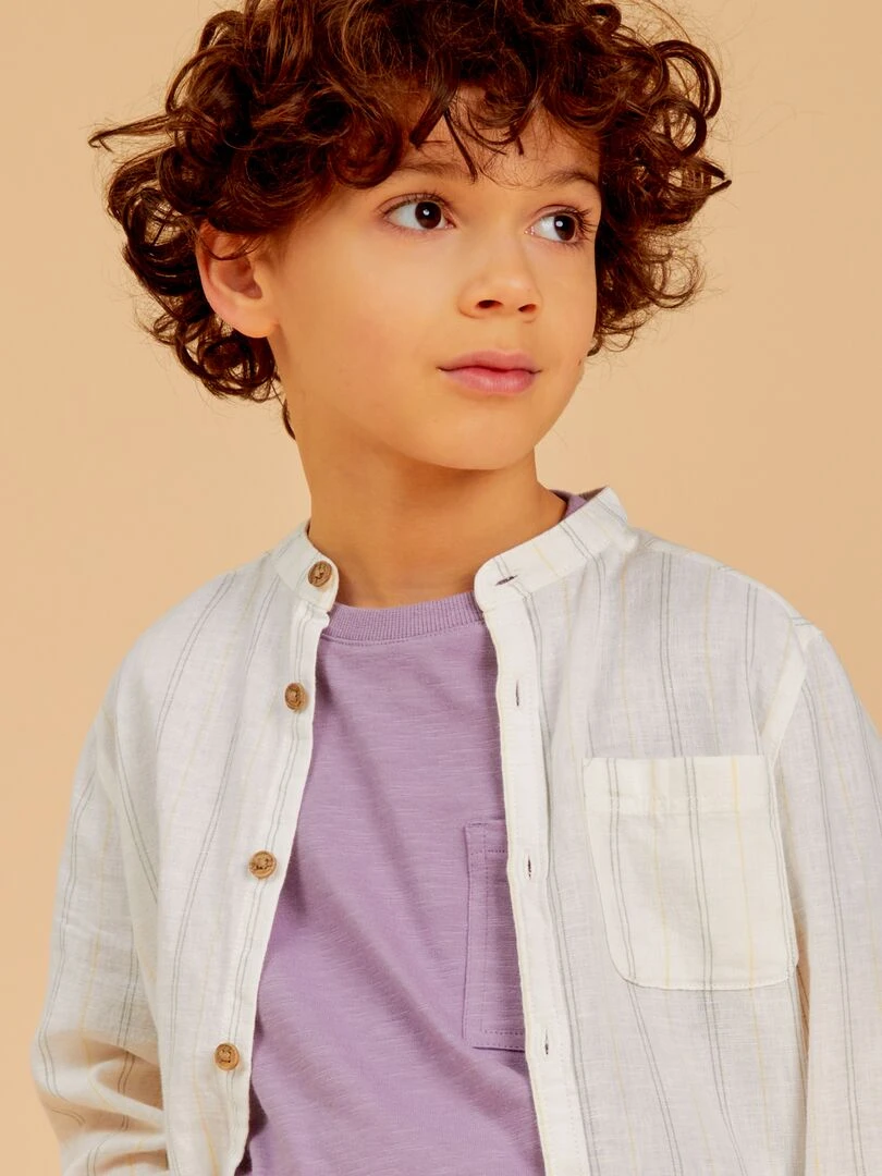 Chemise en lin col mao   Blanc