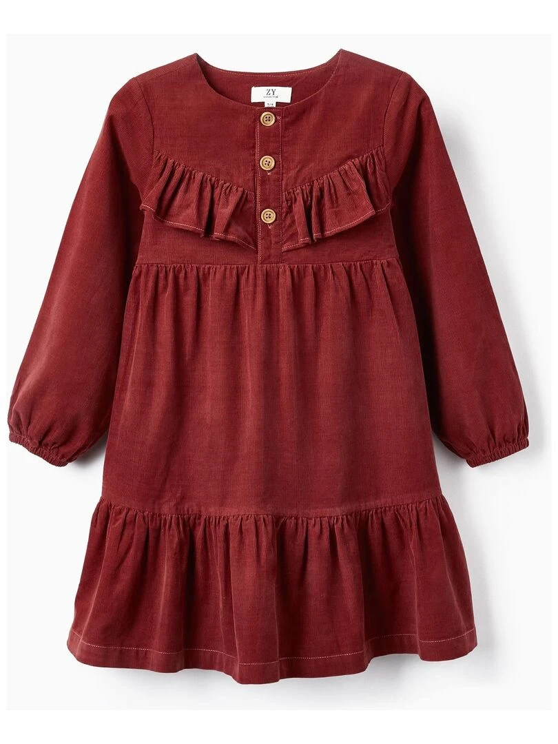 Robe en velours de coton pour fille manches longues LITERATURE CLUB Rouge foncé