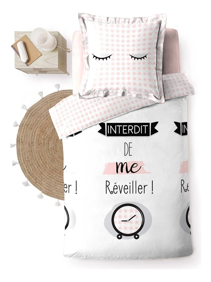 Housse de couette Interdit de me reveiller Blanc