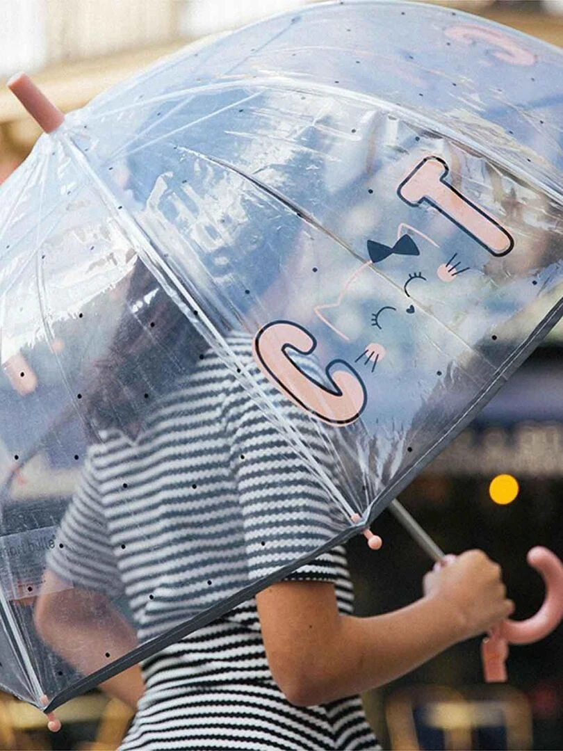Parapluie cloche enfant transparent à pois Chat Multicolore