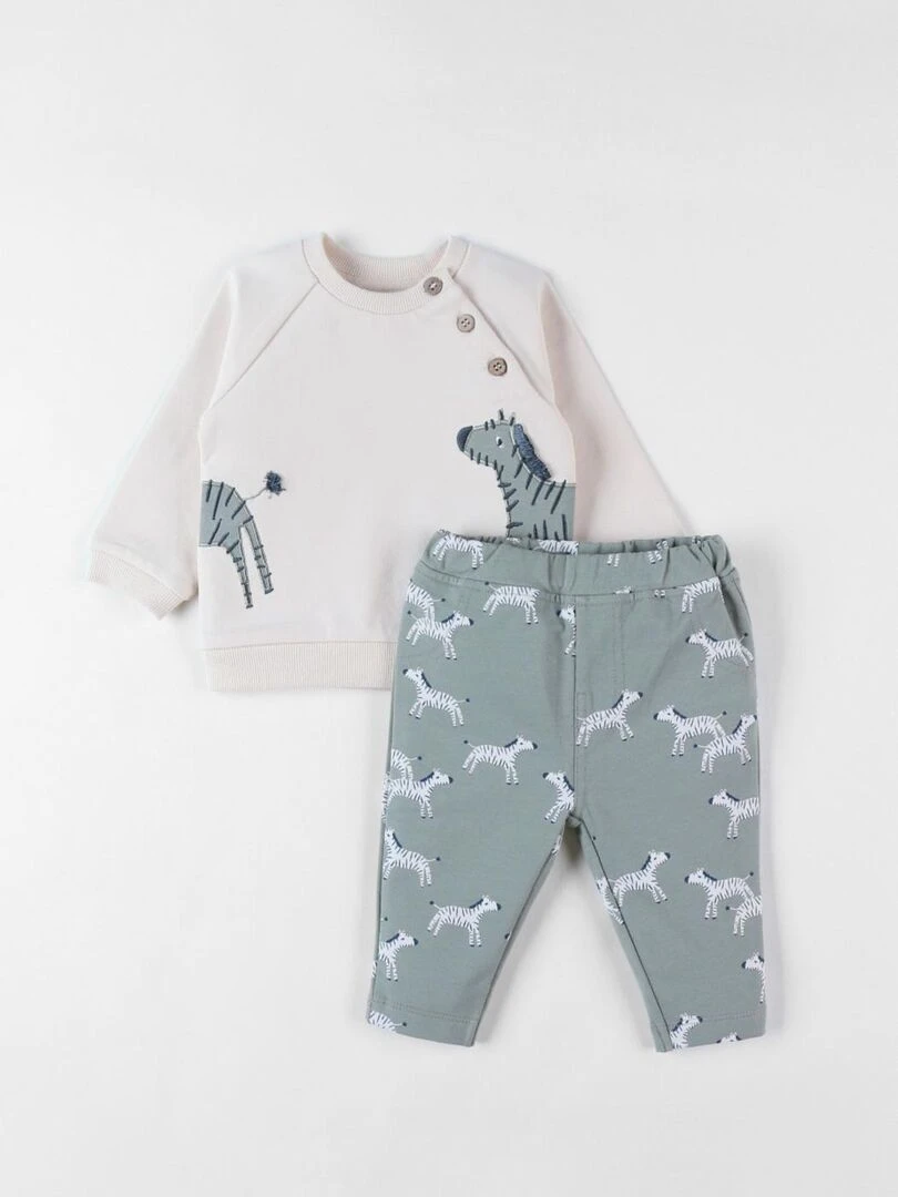 Set sweatshirt zèbre + jogging vanille/eucalyptus Noukie's Beige