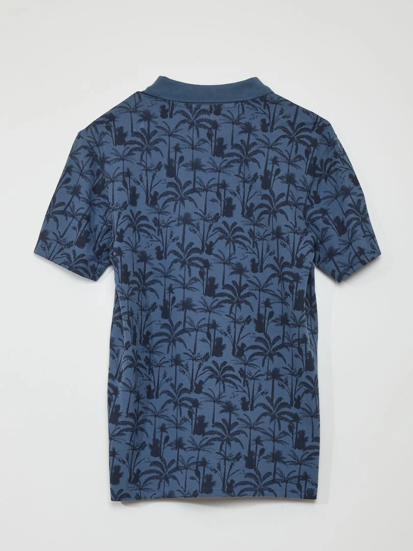 Polo en piqué de coton avec imprimé Bleu