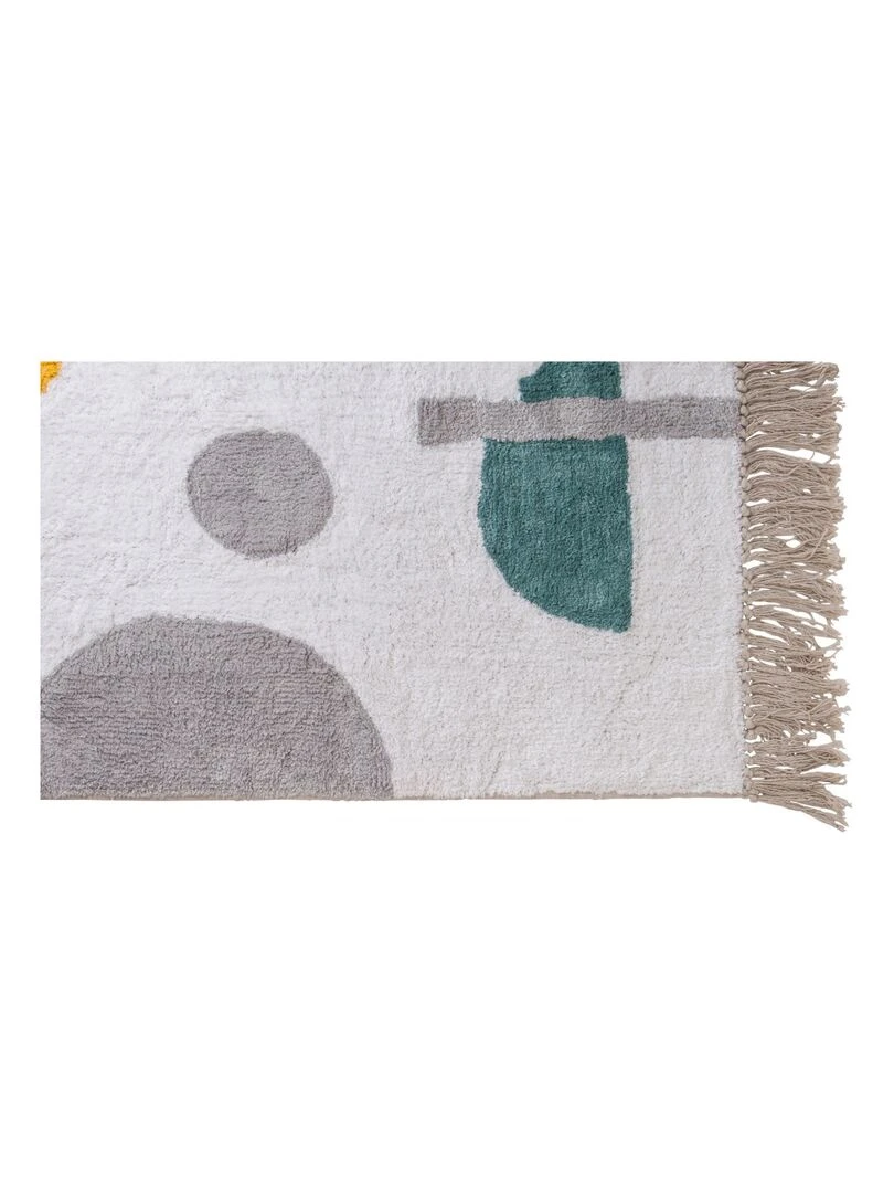 Guy Levasseur   Tapis de bain en coton figuratif blanc à franges   Blanc