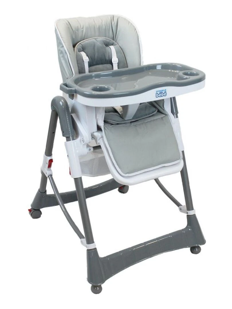 Chaise haute bébé pliable réglable hauteur dossier et tablette Ptite Perle Monsieur Bébé Gris