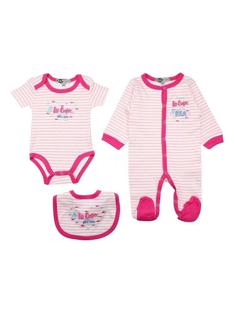 Lee Cooper Ensemble Body grenouillère bavoir bébé fille Imprimé Logo Rose