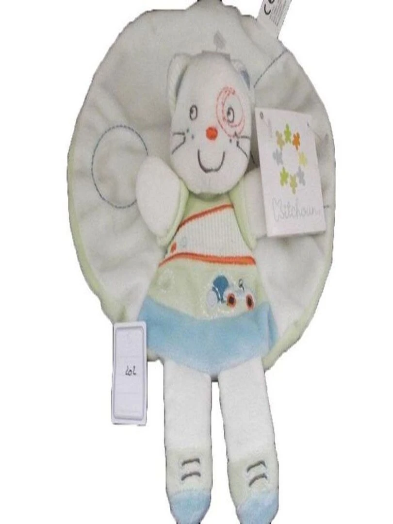 Doudou Nicotoy Chat Bleu rond voiture blanc plat Bleu