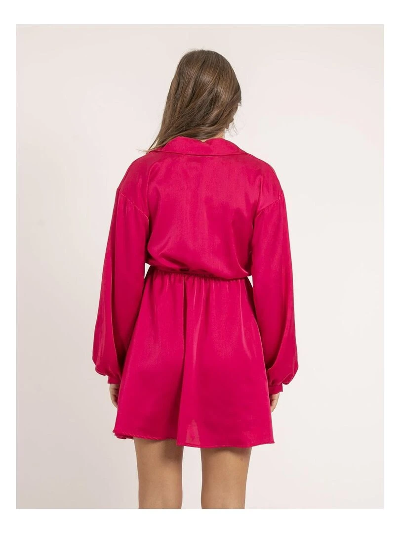 Robe chemise courte satin IVERSE Rose fushia