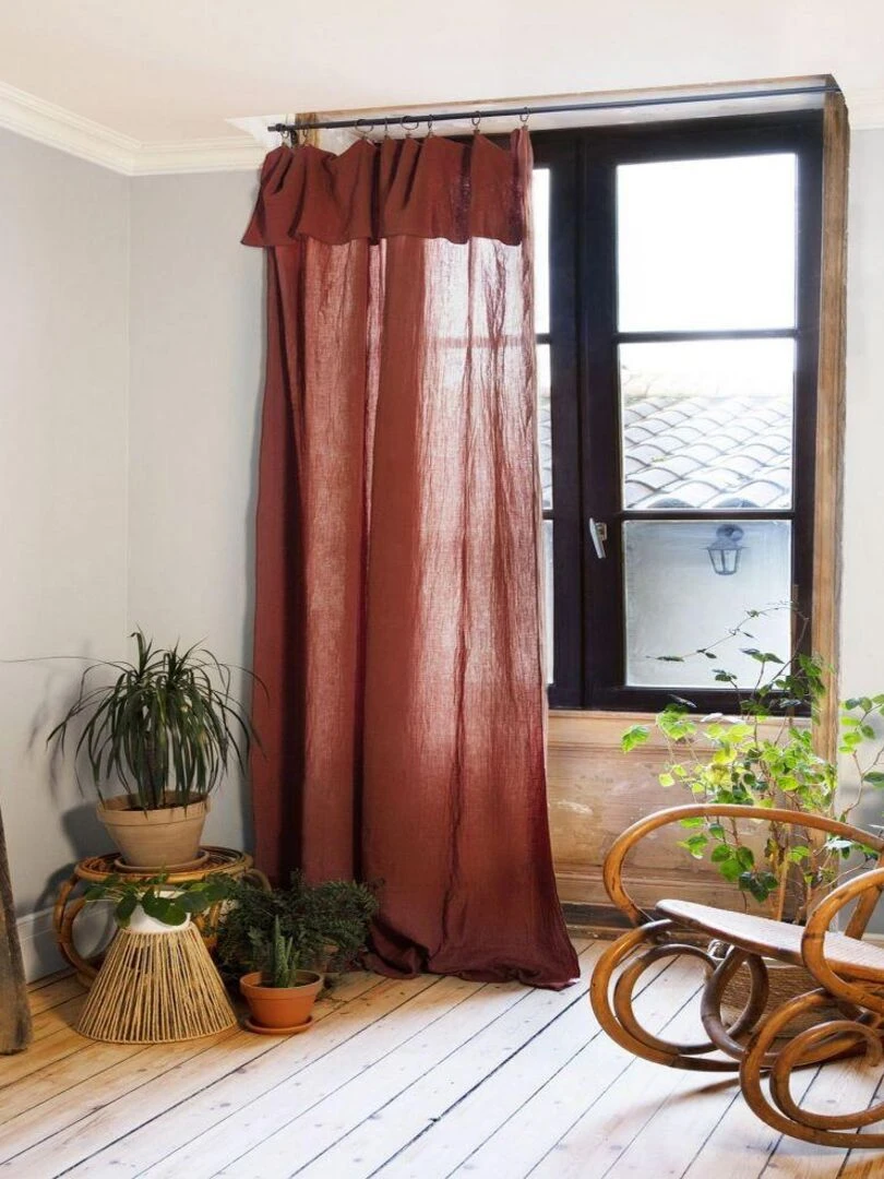 Rideau Ajustable 140x300 cm Gaze de Coton Rouge brique