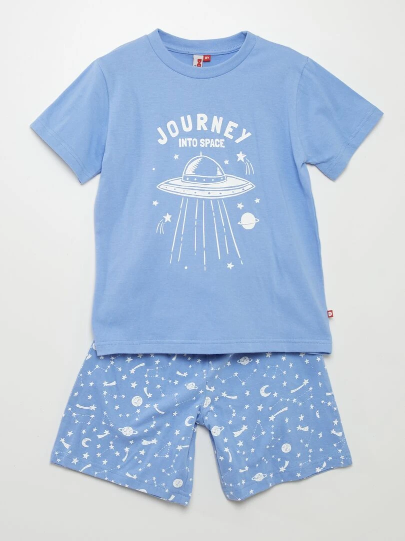 Pyjama court t shirt + short 2 pièces Bleu