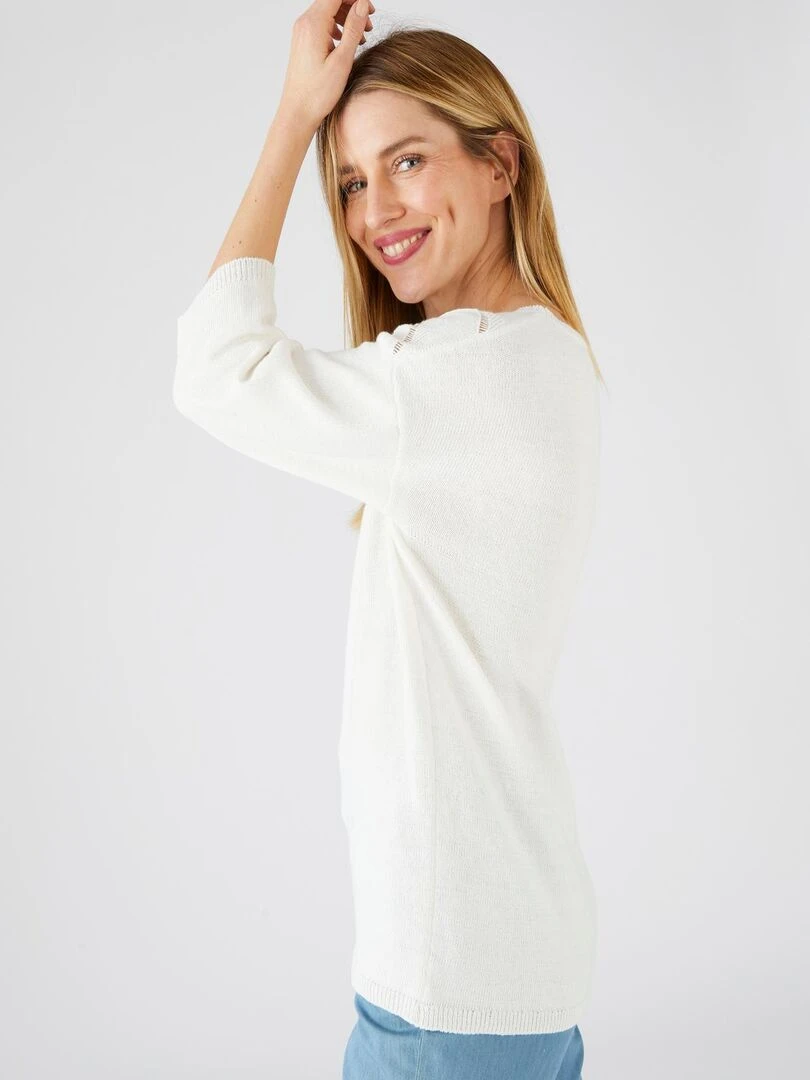 Pull motifs ajourés   Damart   Blanc cassé