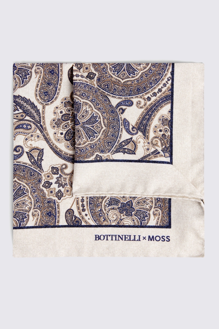Bottinelli Neutral Silk Paisley Pocket Square Buy Online at Moss