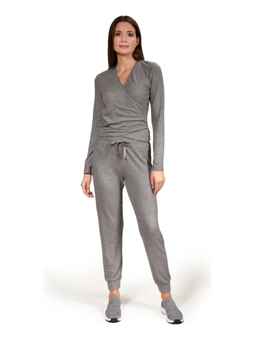 Ensemble Homewear T shirt cache coeur et pantalon jogger Gris chiné Gris