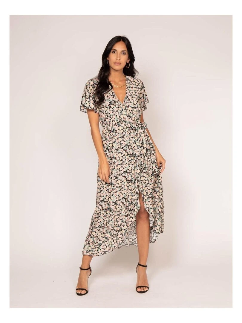 Robe longue portefeuille motifs IDOLE   Vert