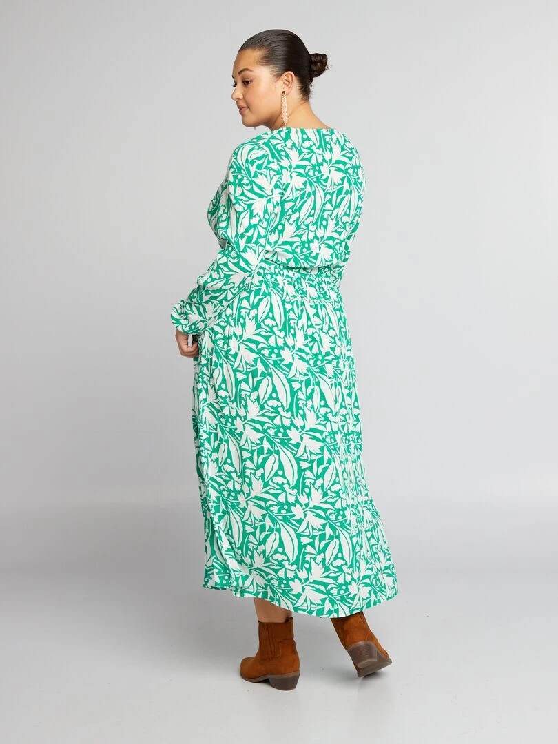 Robe longue imprimée en crêpe   Vert
