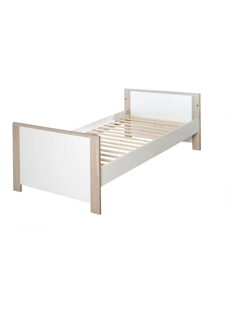 ROBA Lit bébé évolutif "Olaf"   70x140   Hauteur Réglable   3 Barreaux Amovibles   Blanc/Décor Bois   Blanc