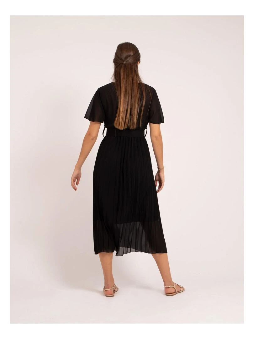 Robe midi plissée et ceinture ISALA Noir