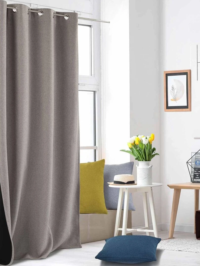 Rideau thermique jacquard doublé flanelle   Beige