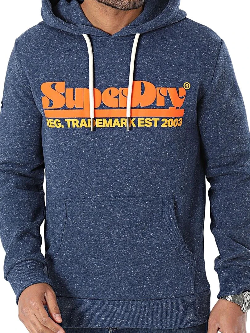 Sweat à Capuche Superdry 70'S Retro Font Logo Bleu