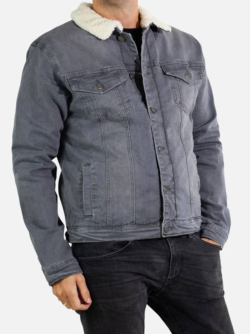 Veste en jean sherpa Kebello Gris