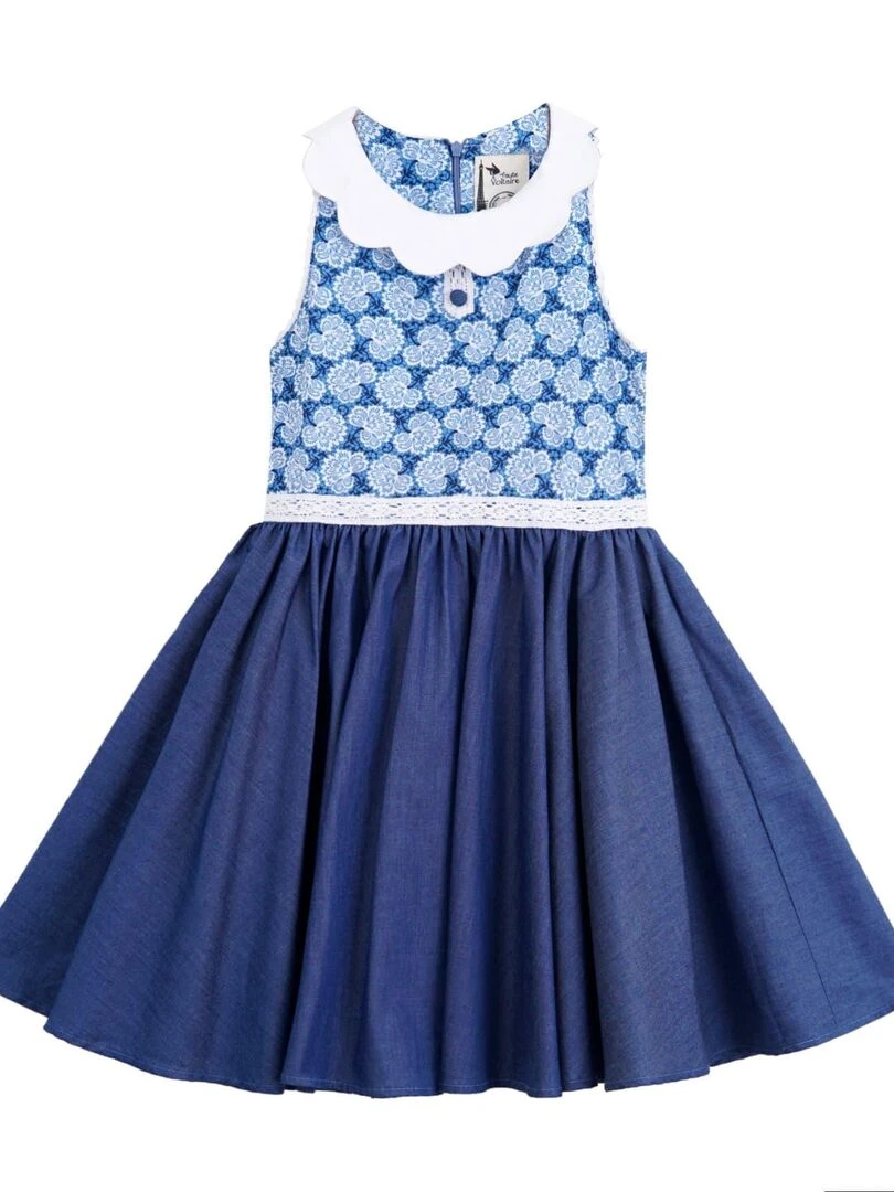 Robe Cérémonie Fille  Fleurie Bleu Roi Dentelle Blanche  HEPBURN   La Faute à Voltaire   Bleu