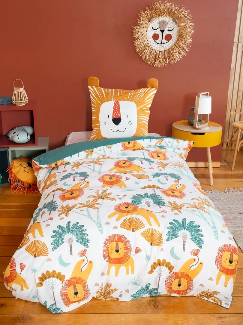 Parure de lit à imprimé lion 1 personne Orange