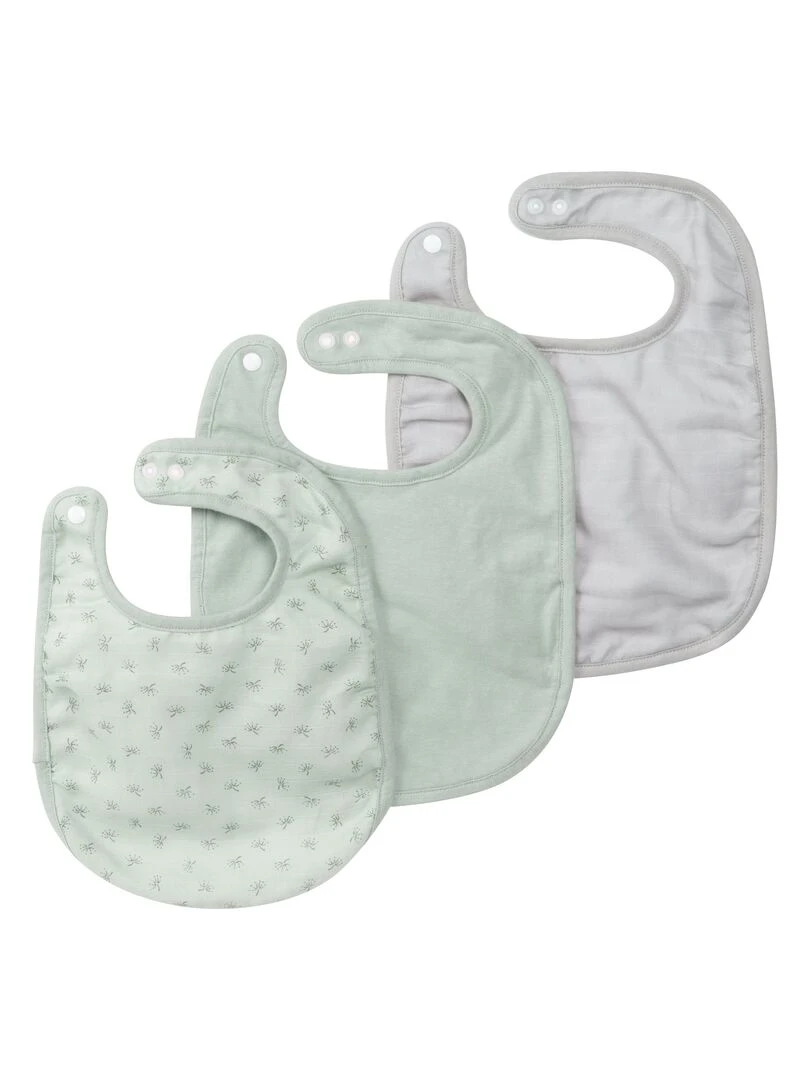 ROBA Lot 3 Bavoirs en Coton Bio 'Lil Planet' Ajustable Certifié Gots Vert givré/gris Gris Vert clair
